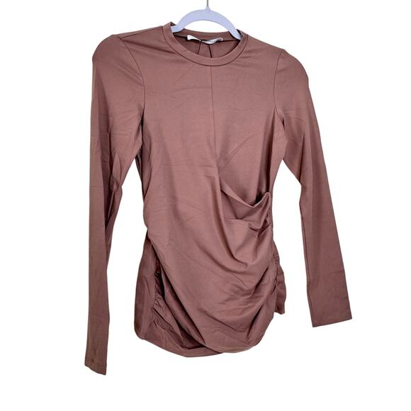 Susana Monaco Long Sleeves Crewneck Faux Wrap Tops Brown NWT Size Small - Picture 4 of 12